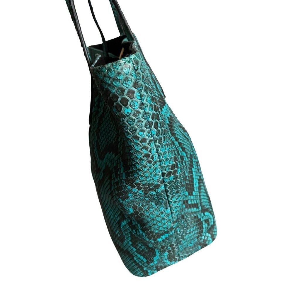 Lucchese Python Leather Tote Bag Turquoise Black Western Luxury Shoulder Bag - Picture 7 of 13